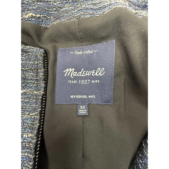 Madewell Womens Blue Heather Black Colorblock Full Zip Leather‎ Bomber Jacket XS - Picture 5 of 9